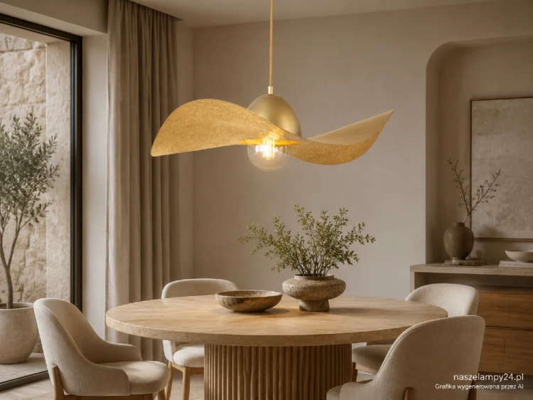 Złota lampa KAPELLO 1xE27 Sigma to designerskie oświetlenie z asymetrycznym kloszem Ø76 cm. Możliwość skrócenia zawieszenia ułatwia dopasowanie oprawy do jadalni, salonu lub holu urządzonego w eleganckim stylu.