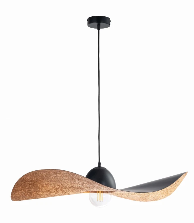 Lampa KAPELLO Sigma 32346 zachwyca falującym kloszem Ø55 cm. Matowa czerń i miedziane, fakturowane wnętrze tworzą elegancki kontrast. Oprawa 1xE27 doskonale sprawdzi się nad stołem, wyspą kuchenną lub w salonie.