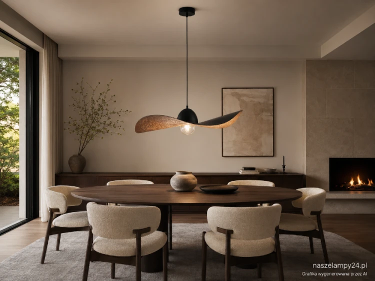 Czarno-miedziana lampa wisząca KAPELLO Sigma to designerskie oświetlenie o organicznej formie. Klosz Ø55 cm, oprawka E27 oraz wysokość do 80 cm sprawiają, że model pasuje do jadalni, kuchni, salonu i sypialni.
