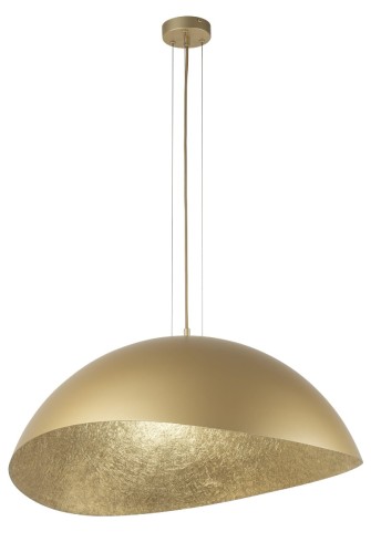 Lampa wisząca SOLARIS Sigma 40596 zachwyca złotym, nieregularnym kloszem 89 × 85 cm. Organiczna forma i fakturowane wnętrze pięknie odbijają światło. Oprawa 1xE27 doskonale prezentuje się nad dużym stołem.