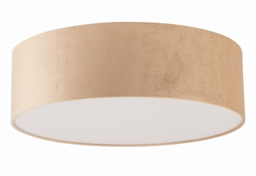 Beżowy plafon SOFT 50 cm Sigma 40655 z materiałowym abażurem i białym dolnym kloszem zapewnia przyjemne, rozproszone światło. Lampa 2xE27 o wysokości 16 cm doskonale pasuje do salonu, sypialni, jadalni i gabinetu.