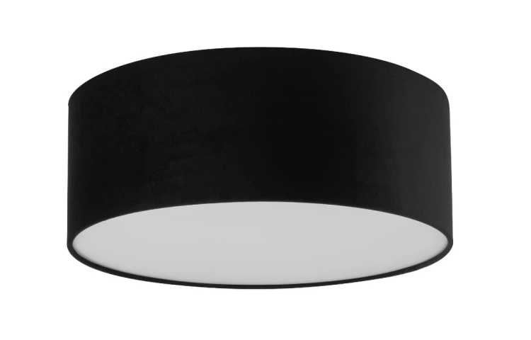 Czarny plafon SOFT 40 cm Sigma 40648 z materiałowym abażurem i białym dolnym kloszem zapewnia przyjemne, rozproszone światło. Lampa 2xE27 o wysokości 17 cm sprawdzi się w salonie, sypialni, jadalni i gabinecie.