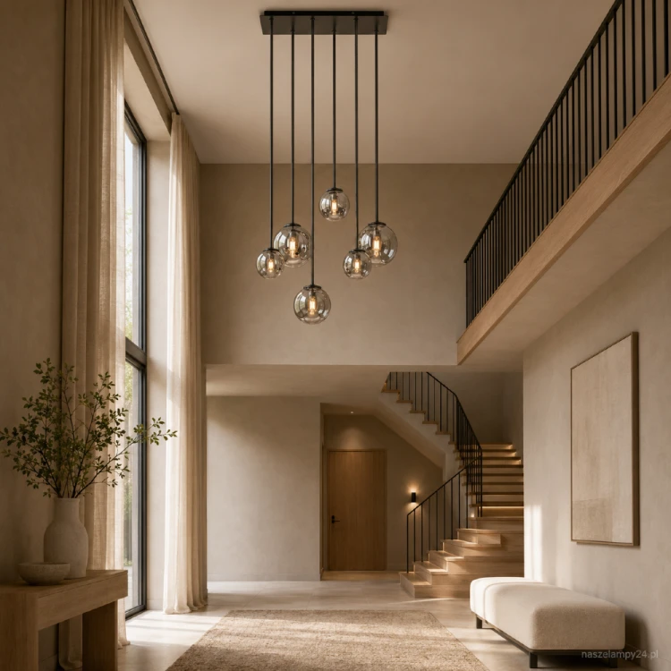 Czarna lampa TULIA 6xG9 marki Sigma ma sześć dymionych kloszy rozmieszczonych na długich prętach. Kaskadowa oprawa efektownie oświetli jadalnię, salon, hol i klatkę schodową. Żarówki LED G9 należy dokupić osobno.