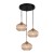 Lampa sufitowa PANSOL 3xE27 Italux zachwyca trzema bursztynowymi kloszami z ryflowanego szkła. Kaskadowy układ, czarna podsufitka i złote detale tworzą eleganckie oświetlenie nad stół, do salonu, jadalni lub holu.