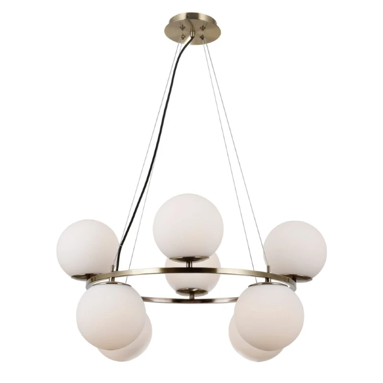 Lampa LAROSA PND-33453-4-4-ABR łączy patynowaną armaturę z ośmioma białymi kloszami. Wielopoziomowy układ kul równomiernie rozprasza światło i nadaje wnętrzu elegancki charakter. Gwarancja producenta: 2 lata.