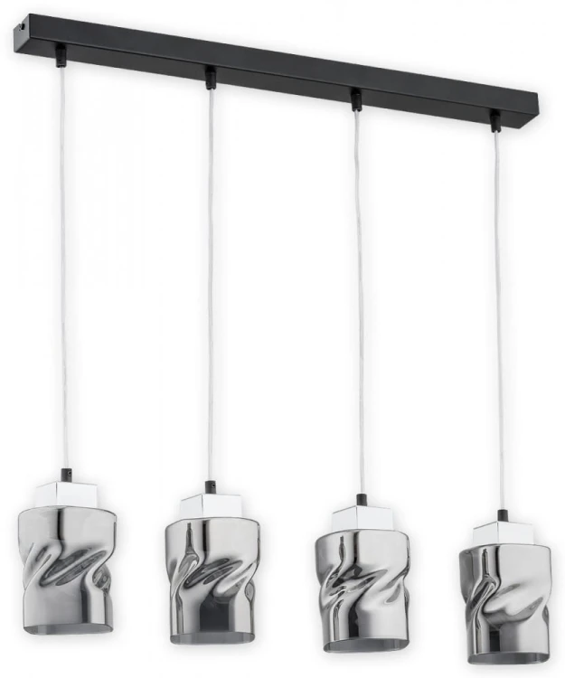 Lampa wisząca MERU 4xE27 Lemir zachwyca grafitowymi szklanymi kloszami i eleganckimi chromowanymi detalami. Regulowana wysokość oraz funkcja podziału świecenia 2+2 sprawiają, że doskonale sprawdzi się nad stołem lub wyspą kuchenną.