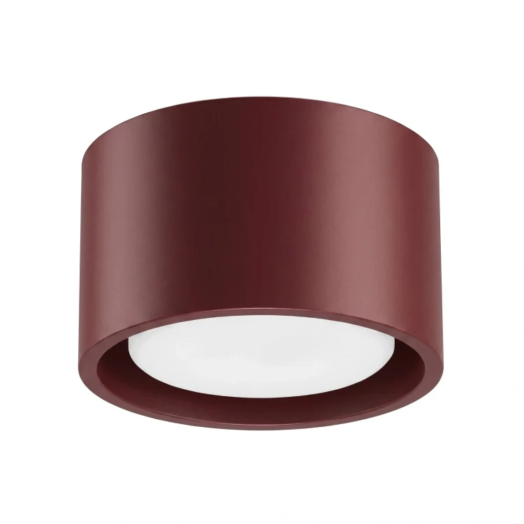 Plafon MODO burgund 1xGX53 Sollux SL.2454 to kompaktowa lampa sufitowa o wymiarach 10 × 10 × 6 cm. Bordowy kolor i cylindryczna forma wyróżnią salon, sypialnię, pokój dziecięcy, kuchnię, garderobę lub korytarz.
