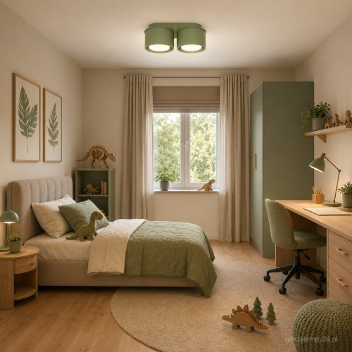 Szałwiowa lampa MODO SL.2471 marki Sollux posiada dwa wymienne źródła światła GX53. Pastelowa zieleń doskonale komponuje się z beżem, kremową bielą i jasnym drewnem. Plafon jest montowany bezpośrednio na suficie.