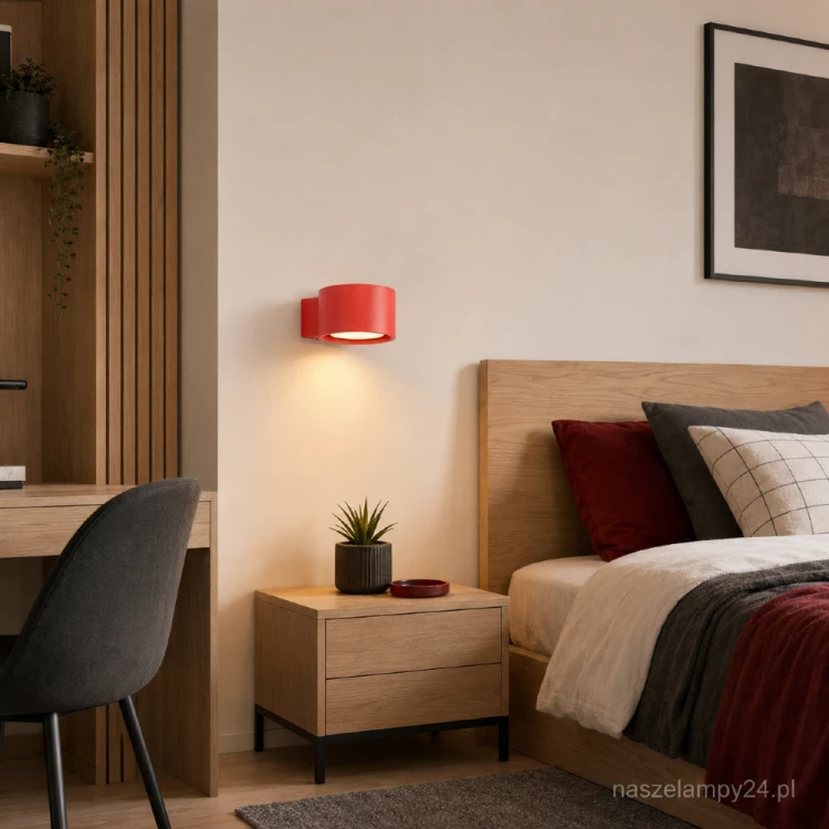 Czerwony kinkiet MODO Sollux SL.2477 z oprawą GX53 łączy geometryczny kształt z intensywnym kolorem. Lampa o wymiarach 10 × 12 × 6 cm sprawdzi się przy łóżku, obok biurka, w korytarzu lub nowoczesnym salonie.