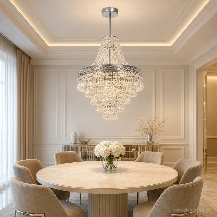 Kryształowy żyrandol CORAL MLP1586 Milagro to elegancka lampa glamour z chromowaną konstrukcją. Przezroczyste kryształki pięknie odbijają światło, a trzy oprawki E27 zapewniają dobre oświetlenie wnętrza.