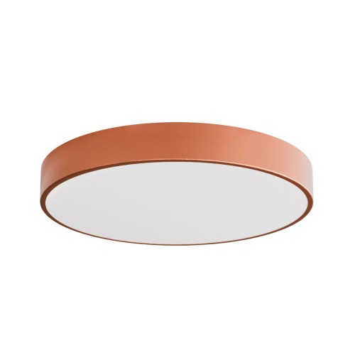 Plafon CLEO 50 cm miedziany marki Temar to elegancka lampa sufitowa z mlecznym szklanym kloszem. Cztery oprawki E27 zapewniają skuteczne oświetlenie, a uniwersalna konstrukcja umożliwia montaż zarówno na suficie, jak i na ścianie.