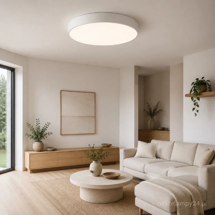 Plafon CLEO 60 cm biały to duża lampa do salonu, jadalni, sypialni lub holu. Pięć żarówek E27 zapewnia dobre oświetlenie, a mleczny szklany klosz równomiernie rozprasza światło i ogranicza oślepianie.