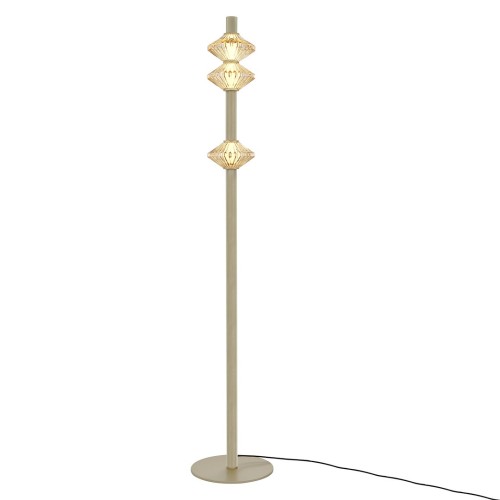Złota lampa podłogowa LED ML2803 Milagro z trzema fasetowanymi kloszami. Moc 19W, 1140 lm i ciepłe światło 3000K. Wysokość 164 cm. Szklane klosze tworzą dekoracyjne refleksy na ścianie. Idealna do salonu i sypialni.