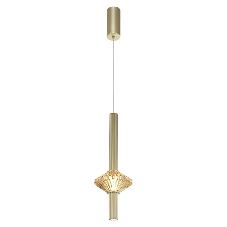 Lampa sufitowa PADRE Milagro ML2797 w złotym kolorze łączy smukłą formę z dekoracyjnym szkłem. LED 7W emituje ciepłe światło 3000K o strumieniu 420 lm. Regulowana wysokość 60–160 cm ułatwia dopasowanie lampy do wnętrza.