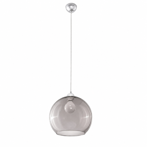Lampa wisząca BALL SL.0250 Sollux z grafitowym szklanym kloszem o średnicy 30 cm. Model na jedną żarówkę E27 pasuje nad stół, wyspę kuchenną lub barek. Prosta kulista forma dobrze uzupełnia nowoczesne i eleganckie wnętrza.
