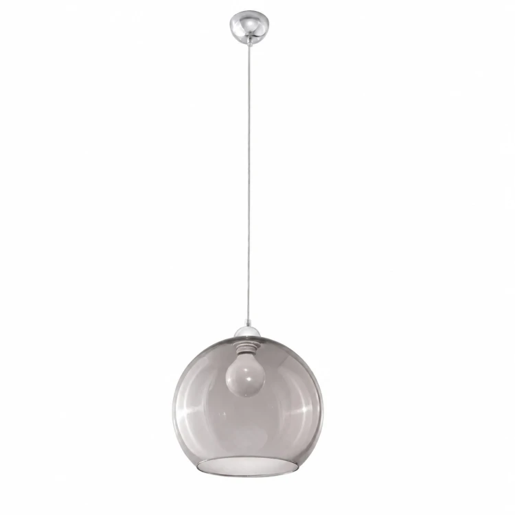 Lampa wisząca BALL SL.0250 Sollux z grafitowym szklanym kloszem o średnicy 30 cm. Model na jedną żarówkę E27 pasuje nad stół, wyspę kuchenną lub barek. Prosta kulista forma dobrze uzupełnia nowoczesne i eleganckie wnętrza.
