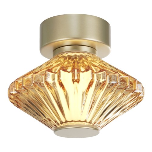 PADRE ML2795 Milagro to złota lampa LED montowana na ścianie jako kinkiet lub na suficie jako plafon. Szklany klosz tworzy dekoracyjne refleksy, a moduł 6 W zapewnia 360 lm ciepłego światła 3000 K. Idealna do salonu, sypialni i holu.