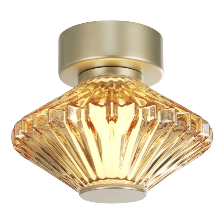PADRE ML2795 Milagro to złota lampa LED montowana na ścianie jako kinkiet lub na suficie jako plafon. Szklany klosz tworzy dekoracyjne refleksy, a moduł 6 W zapewnia 360 lm ciepłego światła 3000 K. Idealna do salonu, sypialni i holu.