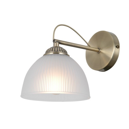 Kinkiet MORETI Italux WL-40623-1-AB z białym szklanym kloszem i oprawą w kolorze patyny. Klasyczna lampa ścienna 1×E27 do sypialni, salonu, gabinetu, przedpokoju lub korytarza. Światło skierowane w dół.