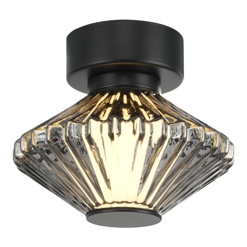 Czarna lampa LED PADRE Milagro ML2794 może być montowana na ścianie jako kinkiet lub na suficie jako plafon. Moc 6 W, strumień 360 lm i ciepła barwa 3000 K. Fasetowane szkło tworzy dekoracyjne refleksy światła.