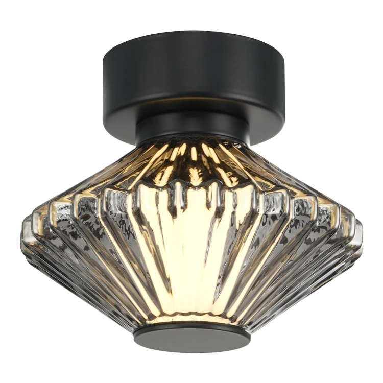 Czarna lampa LED PADRE Milagro ML2794 może być montowana na ścianie jako kinkiet lub na suficie jako plafon. Moc 6 W, strumień 360 lm i ciepła barwa 3000 K. Fasetowane szkło tworzy dekoracyjne refleksy światła.