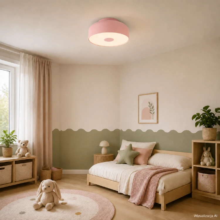 Nowoczesna lampa sufitowa OMIQ 4×E27 w pastelowym różu została stworzona do jasnych i przytulnych wnętrz. Plafon Sollux SL.2282 ma wymiary Ø30 × H15 cm. Sprawdzi się w pokoju dziecięcym, młodzieżowym, sypialni lub garderobie.