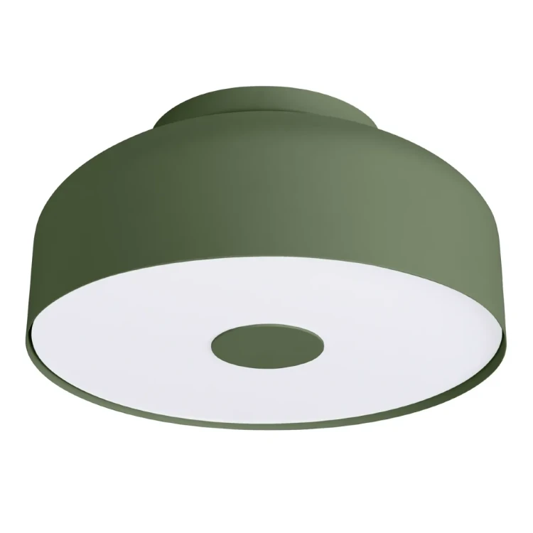 Plafon OMIQ zielony oliwkowy Sollux SL.1680 to okrągła lampa sufitowa o średnicy 30 cm. Cztery oprawki E27 zapewniają dobre oświetlenie salonu, sypialni lub gabinetu. Oliwkowa zieleń wprowadza do wnętrza naturalny akcent.