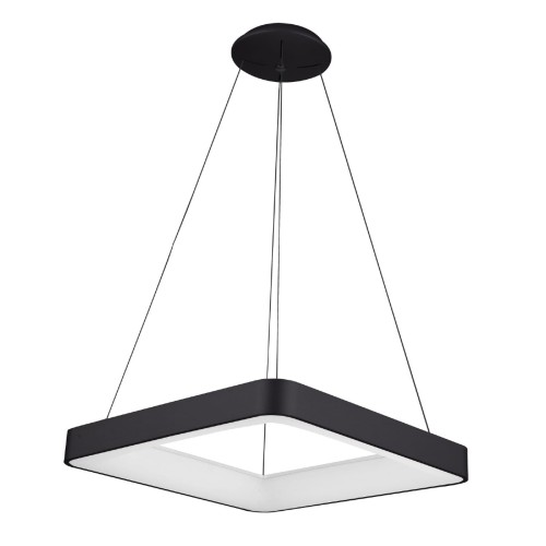 Lampa sufitowa GIACINTO 50W LED Italux ma czarną, kwadratową ramę 60 × 60 cm. Zapewnia 2750 lm i ciepłą białą barwę światła. Ściemnialny model z regulowaną wysokością sprawdzi się nad stołem, wyspą lub w salonie.