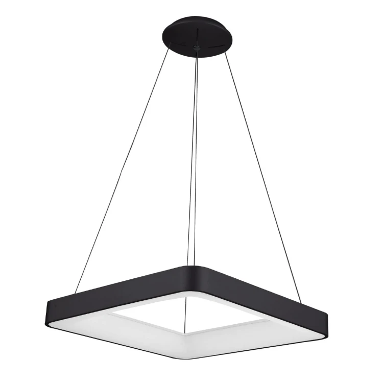 Lampa sufitowa GIACINTO 50W LED Italux ma czarną, kwadratową ramę 60 × 60 cm. Zapewnia 2750 lm i ciepłą białą barwę światła. Ściemnialny model z regulowaną wysokością sprawdzi się nad stołem, wyspą lub w salonie.