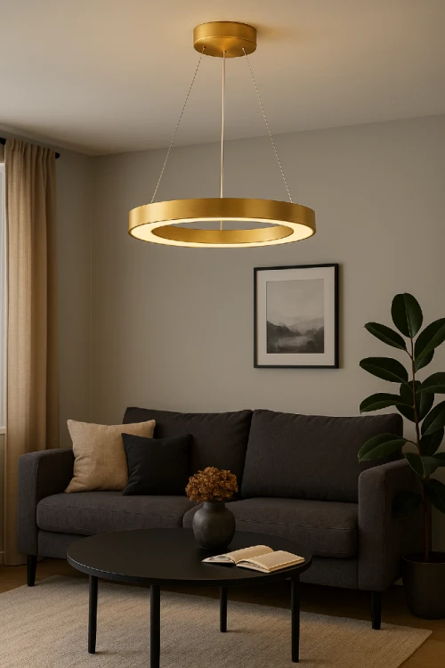 Lampa sufitowa GIULIA złota Italux 5304-850RP-GD-3 – elegancka lampa LED 50W o średnicy 60 cm, w kolorze złota szczotkowanego. Ściemnialna, ciepła barwa 3000K, strumień 2750 lm. Idealna do salonu, jadalni czy gabinetu. Gwarancja 5 lat
