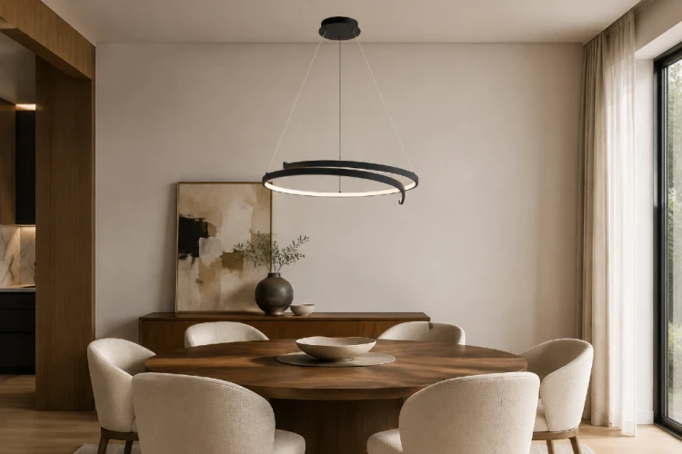 Czarna lampa wisząca LORENZO 35W LED zachwyca formą dwóch nakładających się łuków. Model Milagro ML1583 zapewnia 1500 lm i neutralne światło 4000K. Średnica 55 cm pasuje nad stół, barek lub wyspę kuchenną