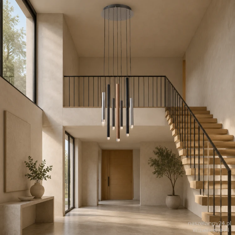Nowoczesna lampa wisząca Italux z 7 tubami LED to efektowne oświetlenie na antresolę i do wysokiego wnętrza. Model MD17077-7A ma 150 cm wysokości, moc 28 W, strumień 2553 lm oraz funkcję ściemniania.