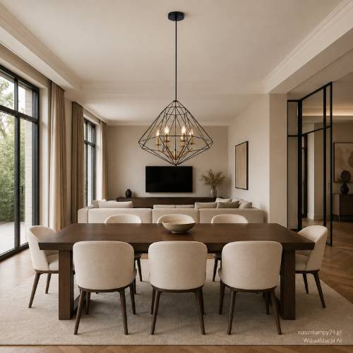 Czarno-złota lampa sufitowa MARESMO PEN-6369-6-BKBR to designerskie oświetlenie do jadalni i salonu. Sześć oprawek E14 oraz metalowa konstrukcja w stylu loftowym zapewniają dekoracyjny wygląd i dobre rozprowadzenie światła.