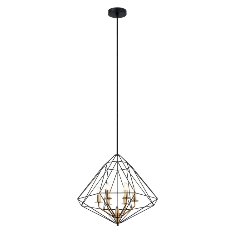 Lampa wisząca MARESMO 6xE14 zachwyca czarno-złotym wykończeniem i ażurową formą. Metalowy klosz o średnicy 65 cm nadaje wnętrzu loftowy charakter. Idealna do salonu, jadalni i kuchni, z możliwością skrócenia zawieszenia.