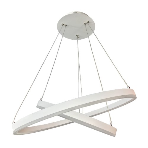 Biała lampa wisząca JOVITA Italux 5239-874RP-WH-3 z dwoma pierścieniami Ø60 i Ø40 cm. Zintegrowany LED 74 W zapewnia 4070 lm i ciepłe światło 3000 K. Idealna nad stół, wyspę lub barek oraz do salonu i jadalni. Możliwość ściemniania.