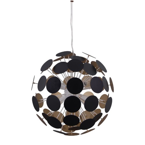 Nowoczesna lampa sufitowa MAILONE Italux w czarnym kolorze. Stalowa konstrukcja o średnicy 50 cm i 6 oprawek E14 zapewniają efektowne oświetlenie salonu, jadalni lub kuchni. Wysokość 120 cm można skrócić.