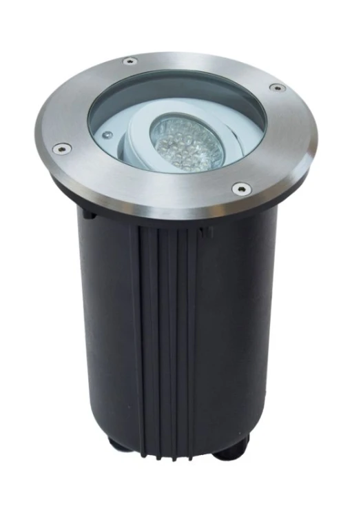 Okrągła lampa najazdowa MIX SU-MA 5725C z regulacją światła do 23°. Oprawa GU10 LED, IP67 i szkło hartowane sprawdzą się na podjeździe, przy elewacji oraz w ogrodzie. Średnica 15 cm. Żarówka nie jest w komplecie.