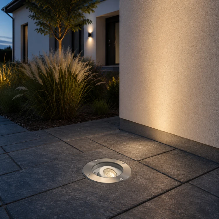 Lampa najazdowa MIX 5725C marki SU-MA to okrągła oprawa gruntowa GU10 z regulowanym kątem świecenia. IP67 chroni przed wodą i pyłem, a szkło hartowane jest odporne na najechanie samochodem. Do kostki, betonu i gruntu.