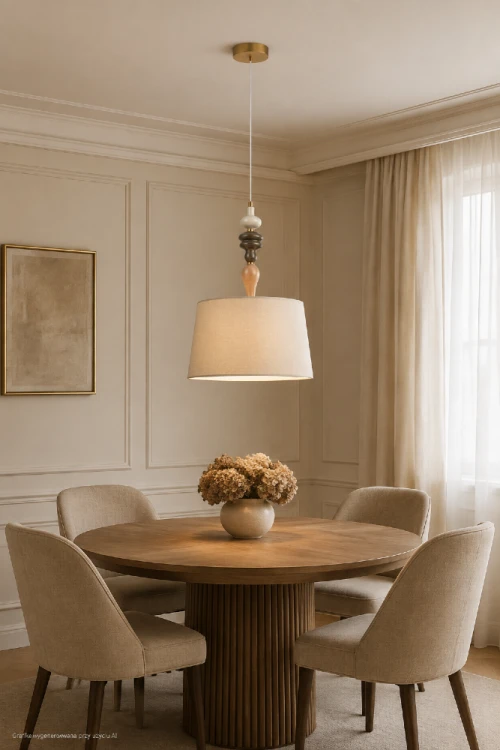 Elegancka lampa wisząca MOREN marki Italux zachwyca abażurem z tkaniny oraz dekoracyjnymi detalami w antycznym brązie i morelowym kolorze. Średnica 34 cm, gwint E27 i możliwość skrócenia przewodu pozwalają dopasować ją do wnętrza. Zapewnia ciepłe światło.