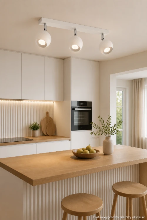 Biały plafon OCULARE 3xGU10 Sollux SL.0439 łączy minimalistyczny wygląd z funkcjonalnym oświetleniem. Metalowa konstrukcja i trzy punkty świetlne sprawdzą się w nowoczesnej kuchni, salonie, sypialni, przedpokoju lub domowym biurze.