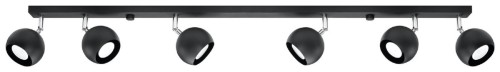Czarny plafon OCULARE SL.0448 marki Sollux posiada 6 regulowanych reflektorów GU10. Metalowa listwa o długości 118 cm sprawdzi się jako funkcjonalne oświetlenie salonu, kuchni, jadalni, korytarza, garderoby lub biura.