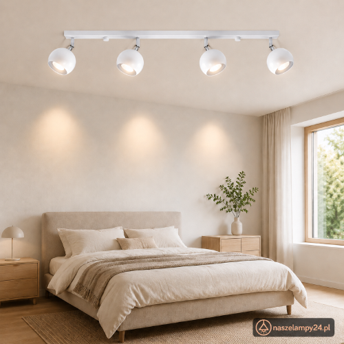 Plafon OCULARE 4xGU10 biały Sollux SL.0441 to metalowa lampa sufitowa z ruchomymi reflektorami. Minimalistyczna forma pasuje do nowoczesnych wnętrz, a regulacja umożliwia skierowanie światła na wybrane strefy pomieszczenia.