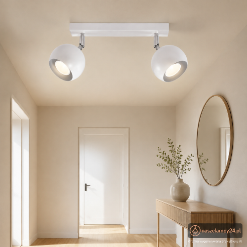 Plafon OCULARE 2xGU10 biały Sollux SL.0438 to metalowa lampa sufitowa z ruchomymi reflektorami. Minimalistyczna forma pasuje do nowoczesnych wnętrz, a regulacja pozwala skierować światło na wybrane miejsca.