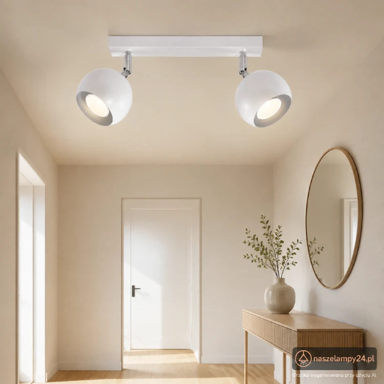 Plafon OCULARE 2xGU10 biały Sollux SL.0438 to metalowa lampa sufitowa z ruchomymi reflektorami. Minimalistyczna forma pasuje do nowoczesnych wnętrz, a regulacja pozwala skierować światło na wybrane miejsca.