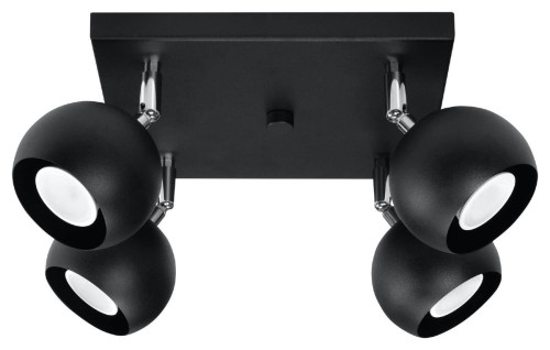 Czarny plafon OCULARE SL.0466 marki Sollux posiada 4 regulowane reflektory GU10 na kwadratowej podstawie. Stalowa lampa o wymiarach 25 × 25 × 16 cm sprawdzi się w salonie, kuchni, sypialni, korytarzu lub biurze.