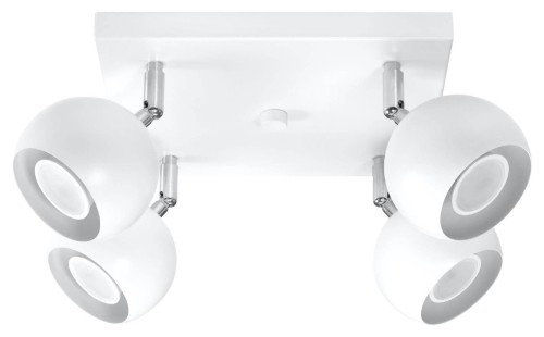 Biały plafon OCULARE SL.0440 marki Sollux posiada 4 regulowane reflektory GU10 na kwadratowej podstawie. Stalowa lampa o wymiarach 25 × 25 × 16 cm sprawdzi się w garderobie, sypialni, kuchni, salonie lub biurze.