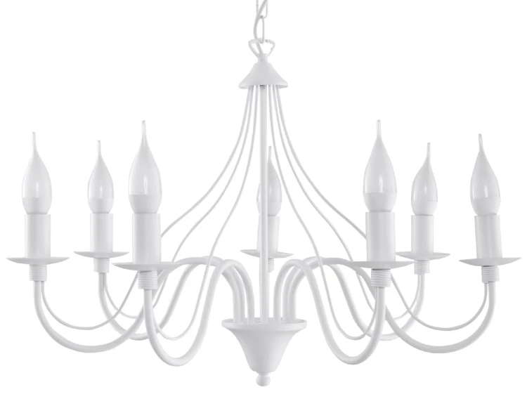 Żyrandol MINERWA 7xE14 biały Sollux SL.0215 to elegancka lampa w formie klasycznego świecznika. Siedem ramion efektownie oświetli salon, jadalnię lub sypialnię. Biała stalowa konstrukcja pasuje do wnętrz klasycznych i modern classic.