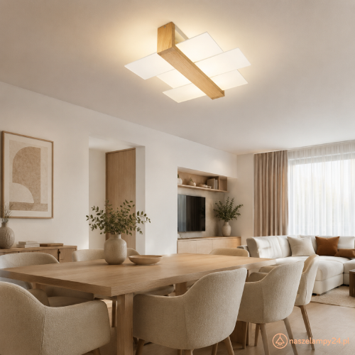 Drewniany plafon FENIKS 2 Sollux to stylowa lampa sufitowa do wnętrz nowoczesnych i skandynawskich. Szklane tafle tworzą dekoracyjną kompozycję, a dwa gwinty E27 pozwalają dobrać odpowiednią barwę i moc światła.