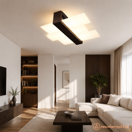 Drewniany plafon FENIKS 2 Sollux w kolorze wenge to elegancka lampa sufitowa do nowoczesnego wnętrza. Jasne szklane tafle kontrastują z ciemnym korpusem. Dwa gwinty E27 umożliwiają samodzielny dobór mocy i barwy światła.