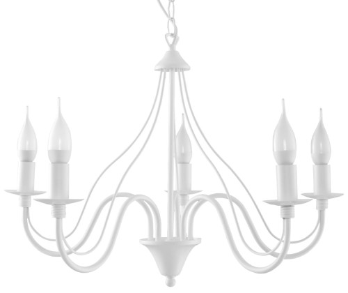 Żyrandol MINERWA 5xE14 biały Sollux SL.0214 to elegancka lampa świecznikowa z pięcioma ramionami. Stalowa konstrukcja o wymiarach 60 × 60 × 80 cm sprawdzi się nad stołem w jadalni, a także w salonie, sypialni lub holu.
